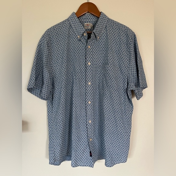 NWT Men’s Faherty Short-Sleeve Stretch Playa Shirt Fishscale Redux print XL blue - Picture 1 of 9
